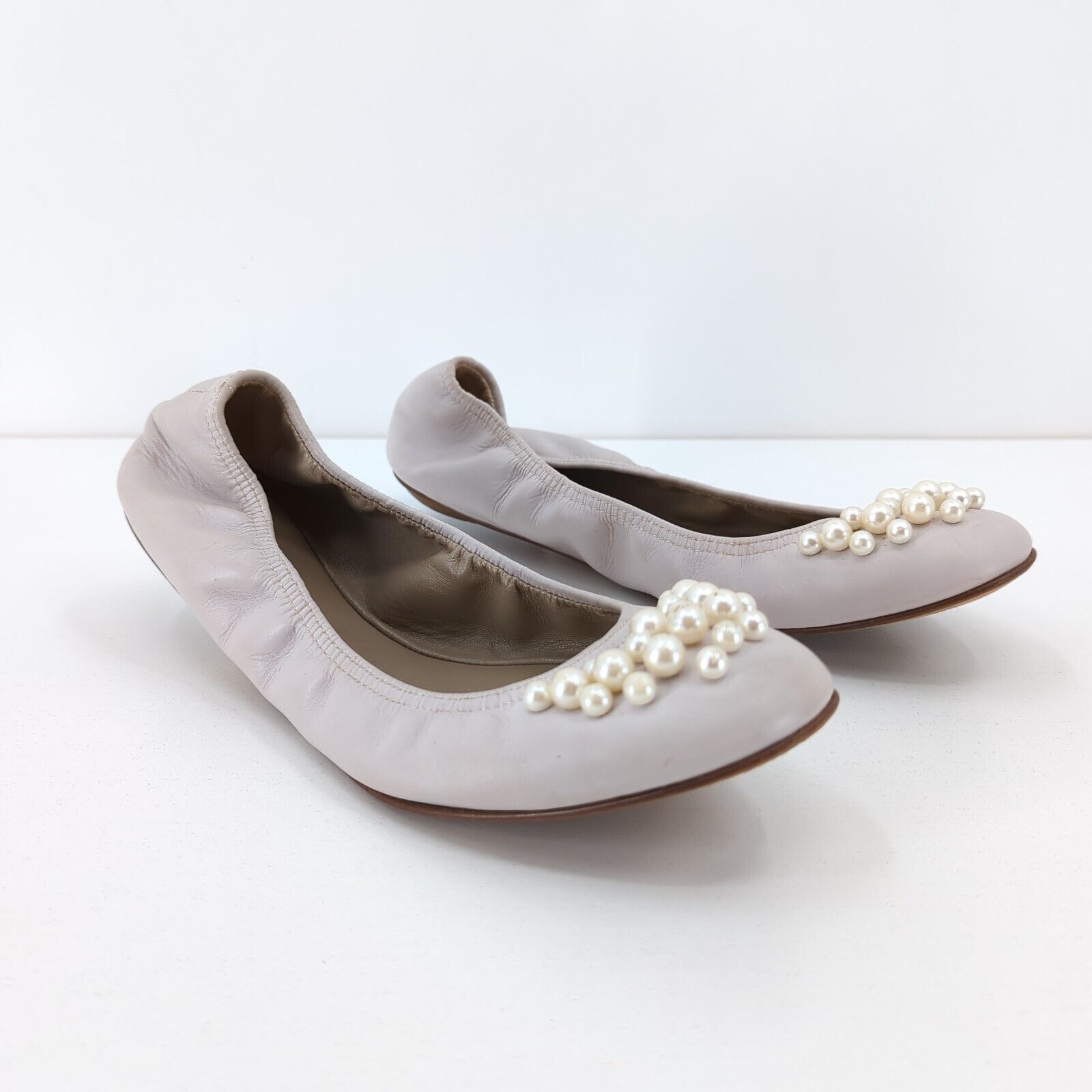 Valentino Garavani Women Eu 36 Ballet Flats Pale Pink Leather Pearl Embellished